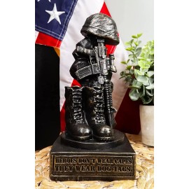 Ebros Gift Honoring the Fallen Military Soldier's Boots Helmet & Rifle Statue 8 Inch