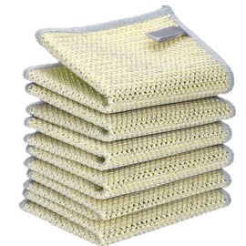 Fedefun 6Pcs Non Scratch Wire Dishcloth Multipurpose Wire Dishwashing Rags for Wet and Dry,Metal Scrubbers for Cleaning Dishes,Dual-Sided Kitchen Cleaning Cloths with Mesh (Yellow)