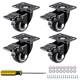 4 Pcs 40mm Heavy Duty Swivel Castors 360 Degree Silent Caster Furniture Castors with Brakes Black