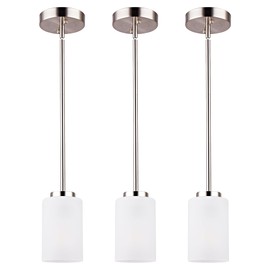 WYNEYET 3 Pack Mini Pendant Light, Brushed Nickel Hanging Ceiling Lights with White Frosted Glass Shade, Modern Adjustable Lights for Kitchen Island Bedroom Hallway