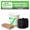 12 oz Compostable Paper Cups with Black Dome Lids and