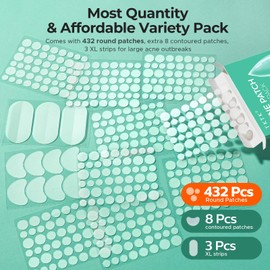TKTK TKTK 443 Count Pimple Patches for Face, Hydrocolloid Acne Patch Bulk, Acne Stickers for Covering Cheeks, Forehead, Chin Blemishes Zit Breakouts for All Skin Types (Dots, Strip, Contoured 5 Sizes)