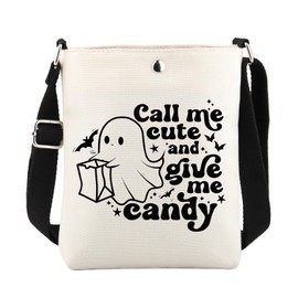 FUSTMW Ghost Crossbody Bag Cute Ghost Gifts Call Me Cute and Give Me Candy Crossbody Bucket Bag with Shoulder Strap, Ghost Crossbody Bag