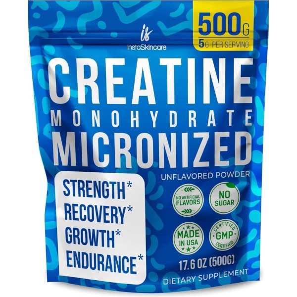 InstaSkincare Creatine Monohydrate Powder for Muscle Gain 1.1 LB