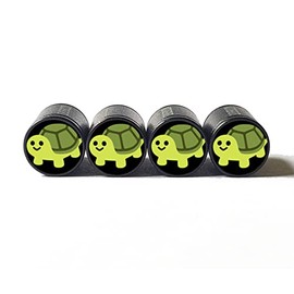 Green Turtle Tire Valve Caps - Black Aluminum - Set of Four