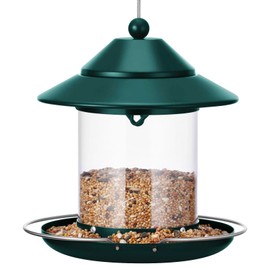 Metal Roof Bird Feeder, Hanging Bird Feeders for Outdoors with 2LB Clear Tube Seed Capacity for Viewing Cardinal Finch, 360° Feeding Wild BirdFeeders for Outside Garden Yard Decoration
