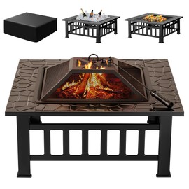 Devoko Devoko Outdoor Fire Pit, 32 Inch Firepit Table Metal Outdoor Fireplaces with Waterproof Cover for Outside Patio Camping (Black)