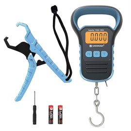 UNIWEIGH Digital Fishing Scale with Lip Gripper,Tape and Ruler,110lb/50kg Postal Hanging Luggage Scale with Hook，Waterproof Handing Scale for Home and Outdoor