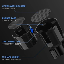 Dylen Car Cup Holder Expander, 2 in 1 Cup Holder Extender Adapter for Car with Expandable Base, Cup Holder Insert Fits Most Large Drink Bottles 300-1500 ML (5.6-10.7 CM)