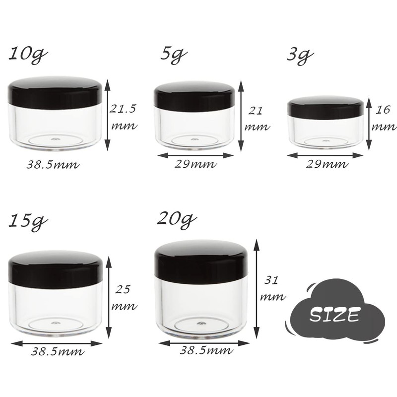 ZEJIA 10pcs Small Travel Containers, Black Sample Containers with Screw