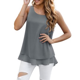 YGJIEGENG Womens Chiffon Tank Tops Round Neck Sleeveless Summer Shirts Blouse Loose Casual Vest Tops,Grey,M