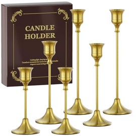 FSyueyun - Juego de 6 portavelas de latón, elegantes soportes de metal para candelabros cónicos clásico, perfectos para centros de mesa, chimenea, decoración del hogar, bodas y decoraciones de fiesta
