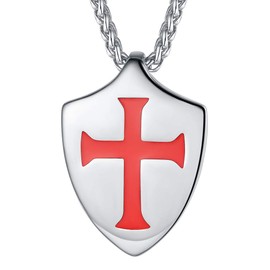 FaithHeart Edelstahl Tempelritter Kreuz Schild Anhänger Herren Tempelritter Kette mit Kreuz für Vater/Freunden