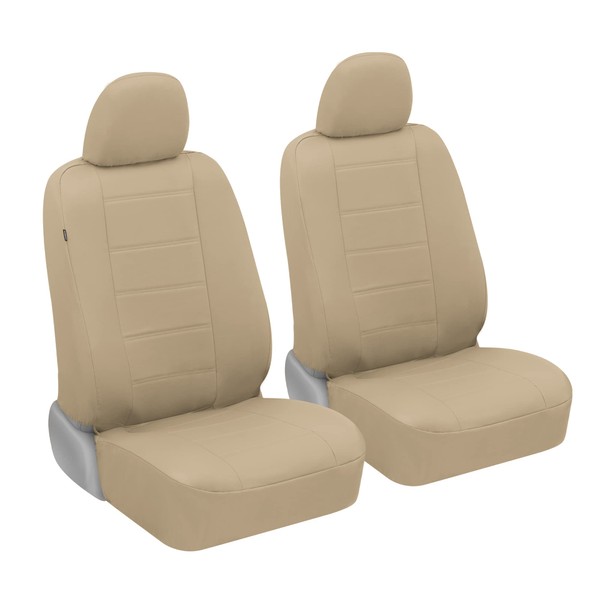 BDK carXS Beige Leather Car Seat Covers Front Seats Only, 4-Piece Faux Leather, Includes Front Seat Covers, Automotive Seat Covers for Trucks SUV