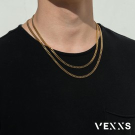 VEXXS Kihei Necklace, Men's, Width 0.13, 0.2, 0.2, 0.2 inches (3/4, 5, 6 mm), Miami Cuban Kihei Chain, Stainless Steel, 18K K18, Gold Plated, Accessories, B-Series, Street Style, Hip Hop, Gift,