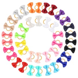 Chenkou Craft 40pcs(20pairs) Puppy Yorkie Dog Hair Bow Pure Ribbon with Rubber Band 40mm, Mix Colors Varies Patterns Pet Grooming Products (Pure Color Bows)