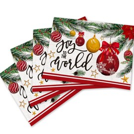 Christmas Placemats Set of 4, Joy to The World Christmas Placemat 12×18 Inch, Farmhouse Holiday Placemats Christmas Table Decorations for Kitchen Dining Decoration, Christmas Decorations Indoor