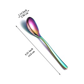 Kyraton Rainbow Teaspoons, 12 Pieces Titanium Colorful Plating Stainless Steel Coffee Spoons, Dessert Spoon, Ice Cream Spoons, Mocca Spoon, Small Spoons Cutlery Set, Dishwasher Safe