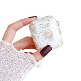 Faneiy for AirPods 2nd/1st Generation Case with Keychain,Cute Clear Glitter Flower Floral Protective Earphone Cover Case,Soft Transparent TPU for AirPods 2/1 Case Women Girl-White