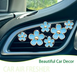 ORIESSE 6pcs Flowers Car Air Freshener Vent Clips,3.3cm/3cm/2.5cm Light Blue Daisy Cute Flower Car Vent Clips Girly Women Car Air Freshener Baby Blue Flowers Car Accessories Refillable Car Diffuser