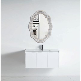 Decorative Mirror with Unique Designed, Vintage Mirror Enhance Home Style, Small Bathroom Mirrors, Stylish White Trim Wood Wall Mirrors, Ideal for Bathroom, Entryway, Bedroom