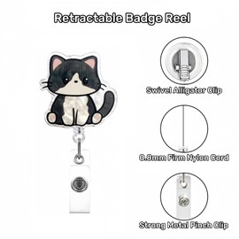 Cat Badge Clip Cute Badge Reels Retractable Funny Badge Reel with Alligator Clip ID Badge Holder Retractable Name Tag Accessories for Nurse Doctor Teacher Student Office Gifts