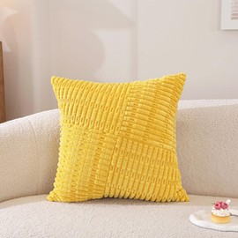 AVOIN colorlife Yellow Boho Throw Pillow Covers, 18 x 18 Inch Soft Fluffy Textured Cushion Case Square Luxury Decoration for Bedroom Holiday Living Room Sofa Couch Set of 2