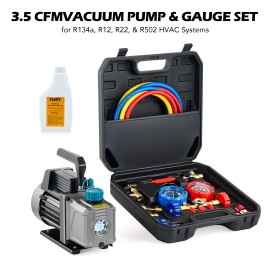 OMT 3.5cfm Vacuum Pump w Manifold Gauge Set for Air Conditioner HVAC Servicing