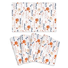 Watercolor Orange Floral Placemats Set of 4, Blue Orange Decorative Place Mats for Dining Tables Decor, Washable Linen Table Mats for Kitchen Spring Summer Outdoor Party Home Decor