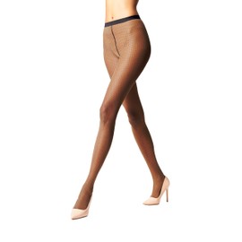 Wolford Mini Dot Tights for Women Sheer Opaque Matt Finish Pantyhose with Micro Dot Pattern Soft Knitted Waistband 20 Den Umber/Black X-Small