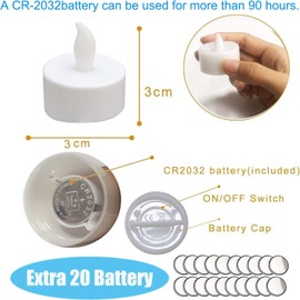 Solerconm Paquete de 48 velas LED que funcionan con pilas, con 20 pilas adicionales para crear un ambiente cálido, con velas brillantes que parpadean naturalmente, sin aroma y con pilas incluidas