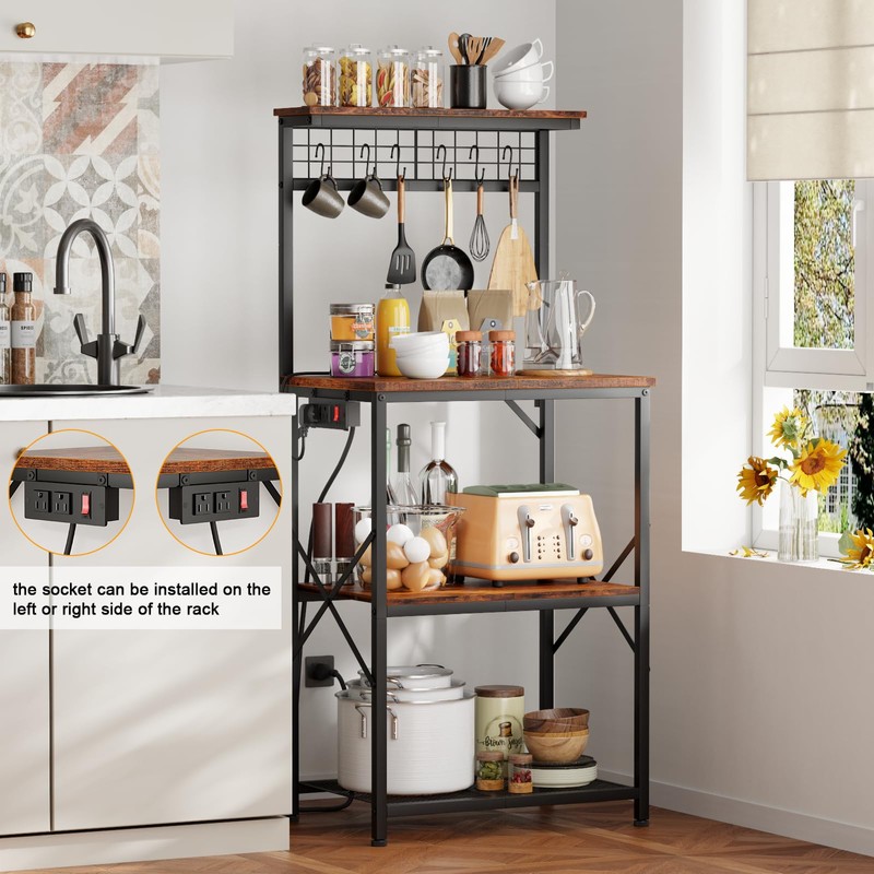Furologee Kitchen Bakers Rack with Power Outlet, Microwave Oven Stand