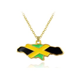 Askana Fashion Unisex Country Flag Map Gold Pendant Necklace (Jamaica)