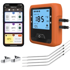 KimiQuatyz Wireless Meat Thermometer with 4 Probes, Bluetooth Thermometer with Remote Alert Features, Digital Meat Thermometer for Steak, Oven, and Smoker