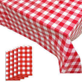 Yancorp 4 Pack Plastic Red and White Checkered Tablecloths 54 x 108 Inch Picnic Table Covers Disposable Table Covers for Rectangle