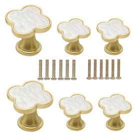 HWAQHDYL 6 pcs Decorative Clovers Cabinet Knobs Gold Knobs Cabinet Dresser Drawer Kitchen Furniture Cupboard Wardrobe Door Pull Handles Modern Hardware Handle (White)