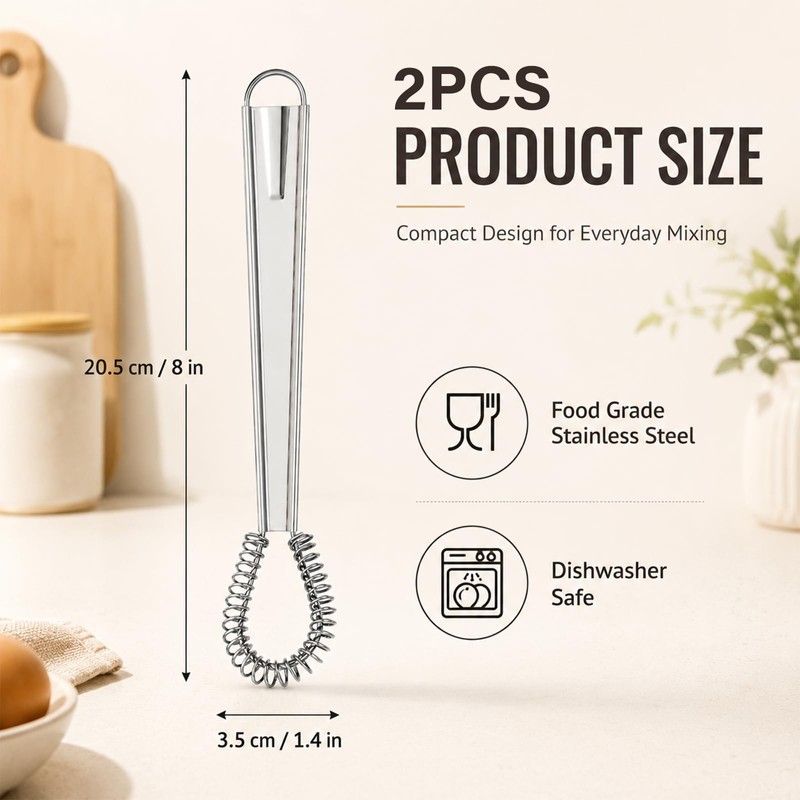2 Pack Stainless Steel Mini Whisks Spring Coil Wire Egg