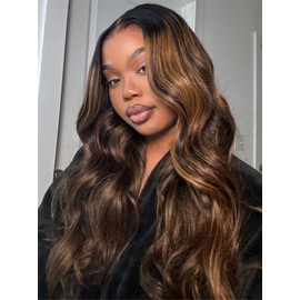 YIROO Glueless Pre Everything 13x4 Lace Front Wigs Ombre Brown Human Hair Balayage Highlights Blonde Body Wave Chocolate Brown Blonde Bye Bye Knots Wear and Go Pre Cut HD Lace Pre Plucked Wig 18Inch
