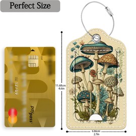 2 Pcs Luggage Tag for Suitcase, Retro Mushroom Beige Unique Leather Suitcase Tags with Privacy Cover ID Label Stainless Steel Loop Privacy Cover Travel Tags for Women Men Baggage Bag Backpack