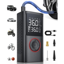 Powools Tire Inflator Portable Air Compressor, 150 PSI Cordless Bike Pump, Air Pump for Auto, Motorcycle, Bicycle, Balls with Pressure Gauge, LED Light & Car Accessories, Black, Medium