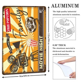 Metal Sign Family Movie Night Retro Decor Home Bedroom Bar Cafe Club Cave Wall Decor Vintage Tin Sign 8x12 Inch