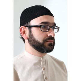 ihvan online Turkish Muslim Premium Knit Kufi Hats for Men Taqiya Takke Peci Islamic Caps Islamic Gifts Standard Size, black, Unit size