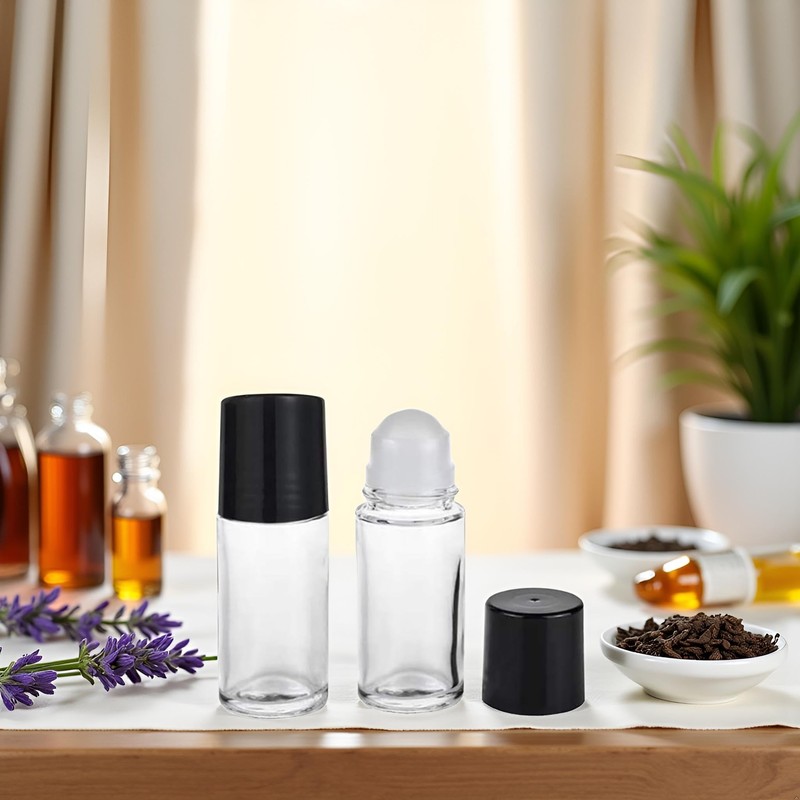 Juroicessry 2Pcs Black 30ML Clear Empty Glass Essential Oil Roller