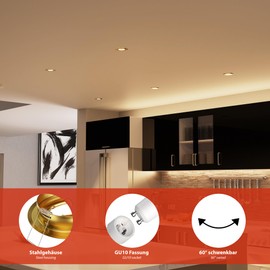 ledscom.de 5 pcs. recessed Ceiling Frame FABI, Round, swivelling, Gold Glossy (GU10/MR16/GU5.3/50mm) incl. Socket