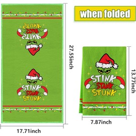 POLCANUR Christmas Grinch Kitchen Towels 2 Pieces,Green Elf ChristmasDishTowels Hand Housewarming Gifts for New Home, Christmas Farmhouse Decor for Kitchen,Bedroom,Bathroom(17.7 x 27.5 Inch)-Green