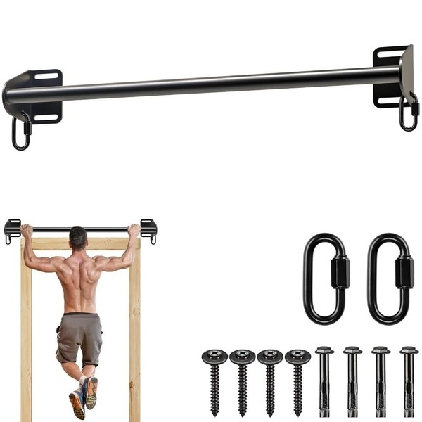 SELEWARE Wall Mounted Pull Up Bar, Heavy Duty Chin Up Bar for Doorway, Multifunctional Home Gym Workout Equipment with Resistance Band Hooks, Supports Up to 440 lbs
