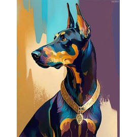 QAZWSX Doberman in Colorful Diamond Painting Kits for Adults, Funny Animals 5D DIY Diamond Art Kits Full Drill Diamond for Gift Wall Decor Gem Arts 12x16 inch