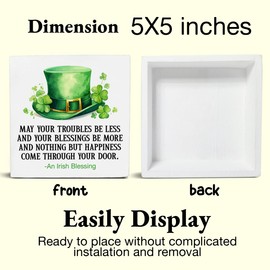 St. Patrick's Day Decorations, Irish Blessing Wooden Block Sign, Irish Decor, Shamrock Decorations, St. Patrick's Day Home Decor for Desk Table Shelf, 5 X 5 Inches