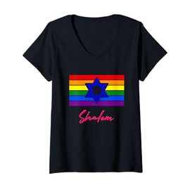 Womens Jewish Hebrew Gay Pride Star of David Flag Hanukkah V-Neck T-Shirt