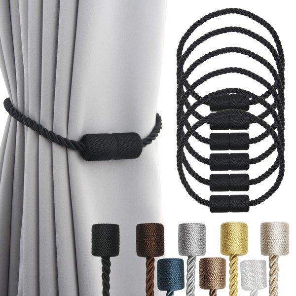 Porlau 6 Pack Black Strong Magnetic Curtain Tiebacks Outdoor Elegant